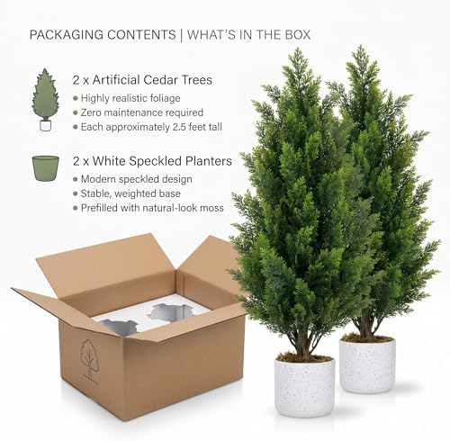 GAOMON 3FT Artificial Cedar Topiary Trees Set of 2, with Planter