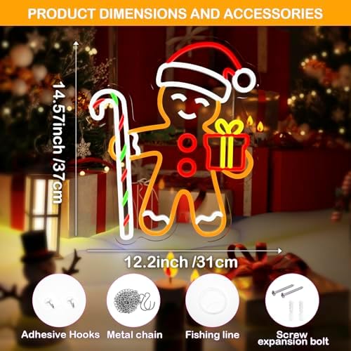 Gingerbread Man Neon Sign for Christmas Decor Holiday Wall Art