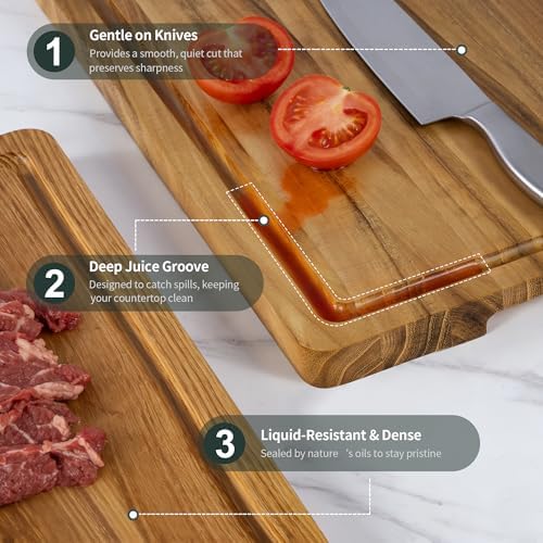 Teak Cutting Board Set for Kitchen, 3 Pack Teak Wood Cutting Boards