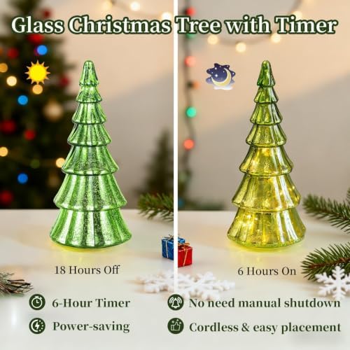 Glasseam Mercury Glass Christmas Tree: Set of 3 Green Christmas Decorations