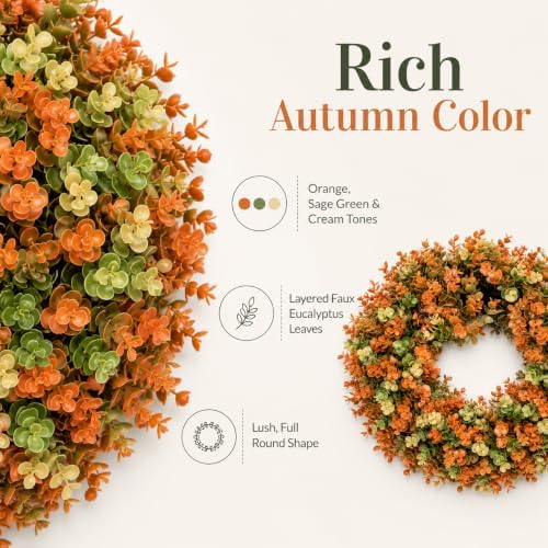 24 Inch Artificial Fall Boxwood Wreaths for Front Door, Foldable