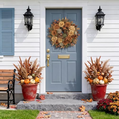 24" Fall Wreaths for Front Door with Mums Dahlias Queen Anne's Lace