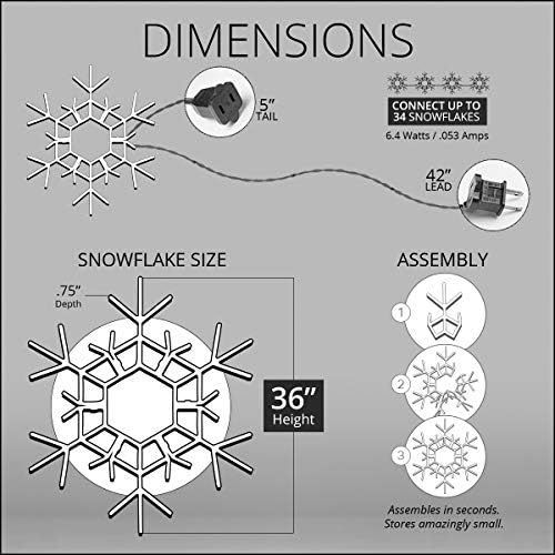 Kringle Traditions Christmas Snowflake Lights Outdoor, 105 LED 36" Folding Blue & White Snowflake Hanging Light, Weather-Resistant Christmas Decoration for Yard, Window, Porch, or Eave