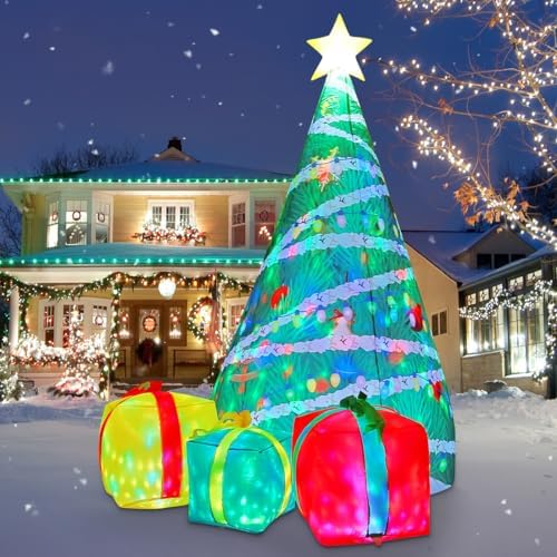 COMIN 7 FT Christmas Inflatables Tree Outdoor Decorations Blow Up Yard Present Box with Built-in LEDs for Indoor Party Garden Lawn Decor