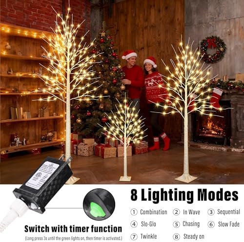 iBaycon 6FT 72LED Christmas Birch Tree, Prelit Artificial Tree Xmas Lights