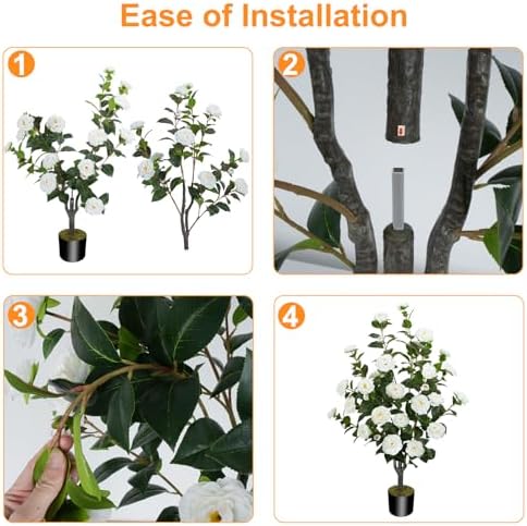 2 Pack 43.3"/3.6FT Artificial Camellia Trees for Outdoor
