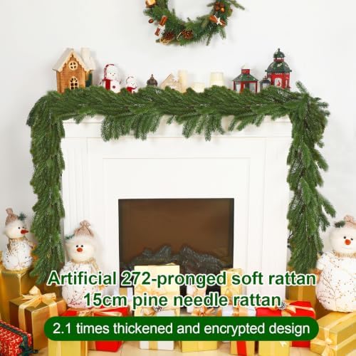 Lyrow 2 Pcs 12 ft Deluxe Thick Christmas Pine Garland Faux Greenery Garland