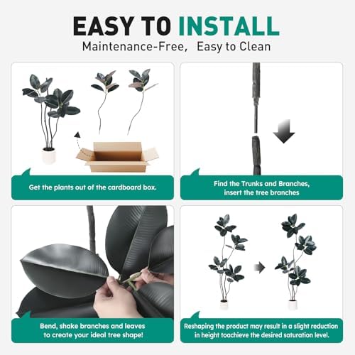 Artificial Rubber Tree 6FT Tall Faux Plants Indoor Artificial Trees Potted - Fake Tree with White Planter Large Floor Plant for Home Office Room Outdoor Decor