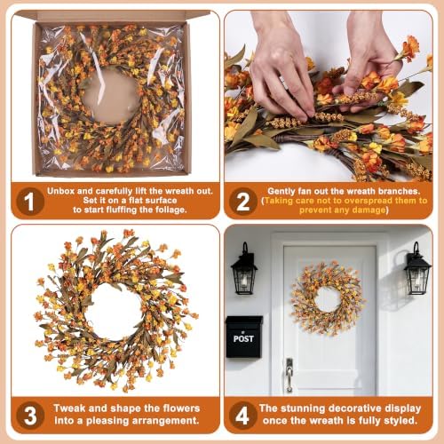 24 Inch Fall Wreaths for Front Door, Fall Decor Floral Wreath