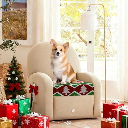 ANNA QUEEN 8Pcs Christmas Tree Zigzag Sofa Printed Couch Cushion Covers – Washable Stretchy Replacement Furniture Protector, Non-Slip Couch Cushion Cover Sofa Covers for Holiday Home Décor