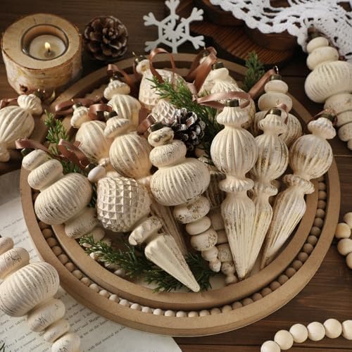 Yunlly 18 Pcs Neutral Christmas Ornaments Ivory Xmas Tree Decor