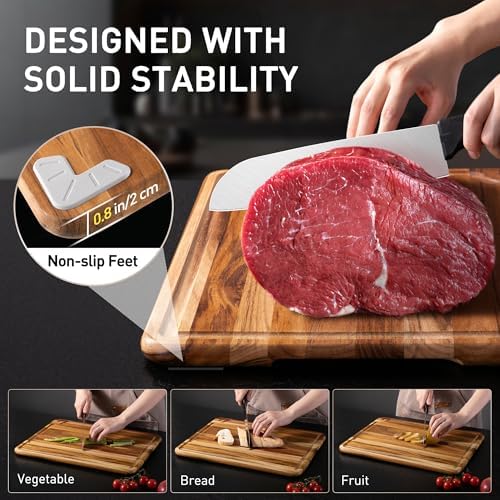 Teak Wood Cutting Boards for Kitchen 3 Pack Wooden Chopping Boards Non Slip