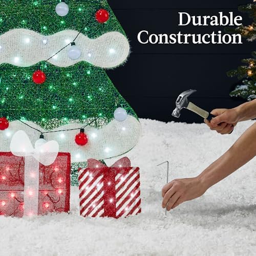 Best Choice Products 6ft Lighted 2D Christmas Tree Outdoor Décor, Large Holiday Yard Decoration w/ 170 Twinkling LED Lights, Storage Bag - Red