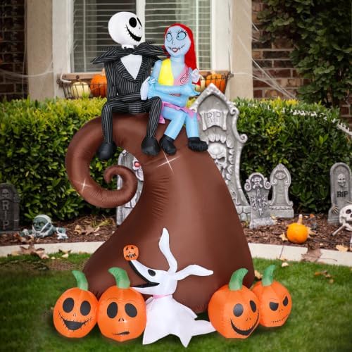 6 Ft Inflatable Halloween Outdoor Yard Decoration - Halloween Hill Skeleton Couple with Pumpkin Multi-Element Blow Up Decoration - Built-in LED Lights - for Yard Lawn Decorations