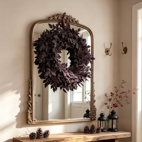 Fall Wreath for Front Door- 24 Inch Fall Decor Plum Leaves Halloween Wreath