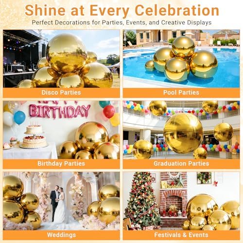 Inflatable Mirror Ball, Large Shiny Disco Ball, 6PCS Gold
