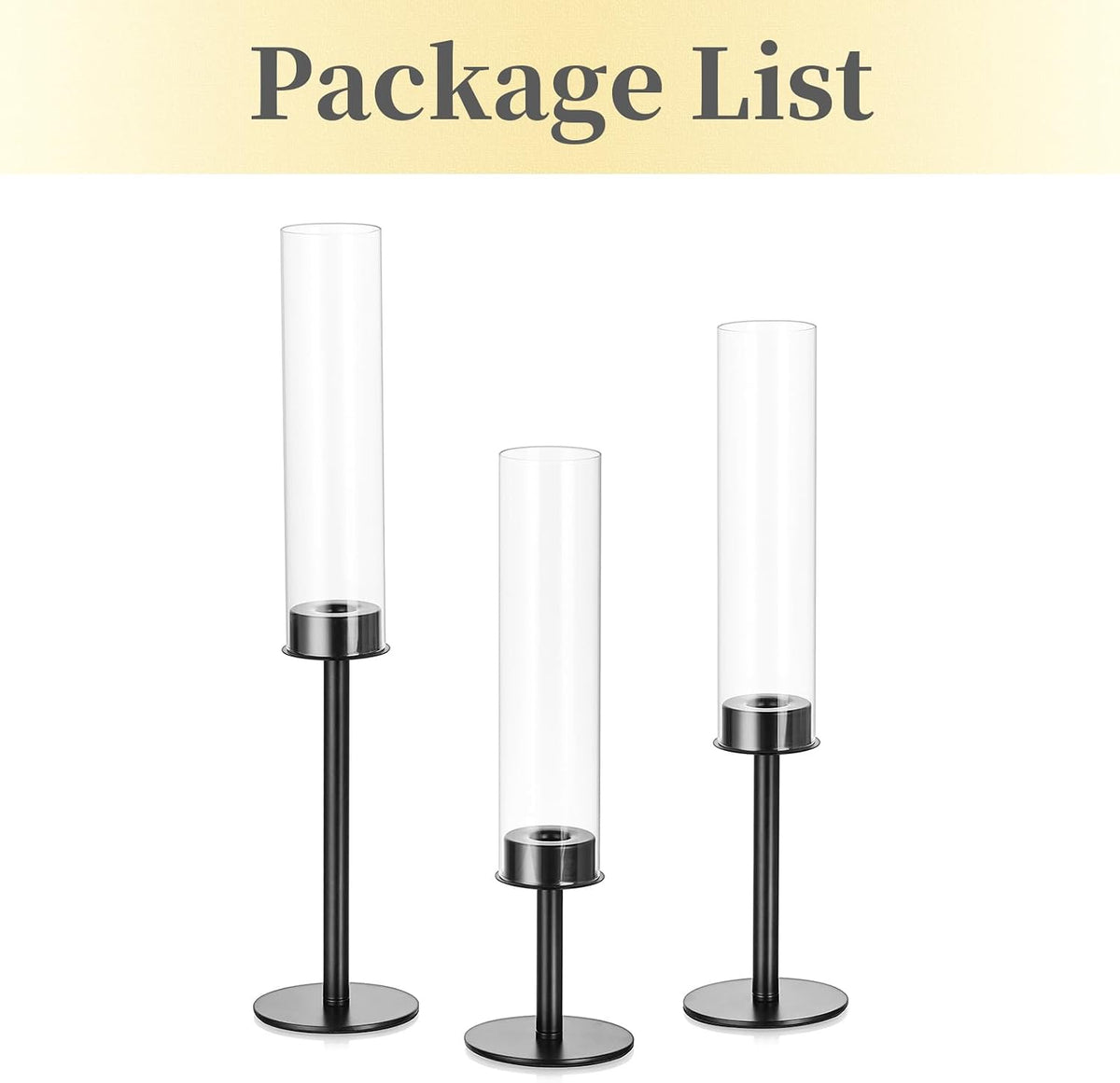 Hewory Black Candlestick Holders Hurricane Candle Holder, 3Pcs Candle Stick Candle Holder Candelabra, Taper Candle Holders with Glass Candle Cover for Wedding Table Centerpiece Christmas Decor