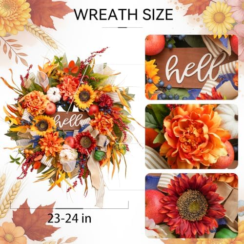 Fall Wreaths for Front Door 24 Inch Autumn Harvest Sunflower Apple Wreath