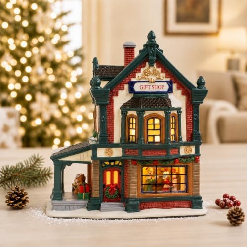 MUMTOP Ceramic Christmas Village Houses,Lighted Gift Shop Gingerbread House