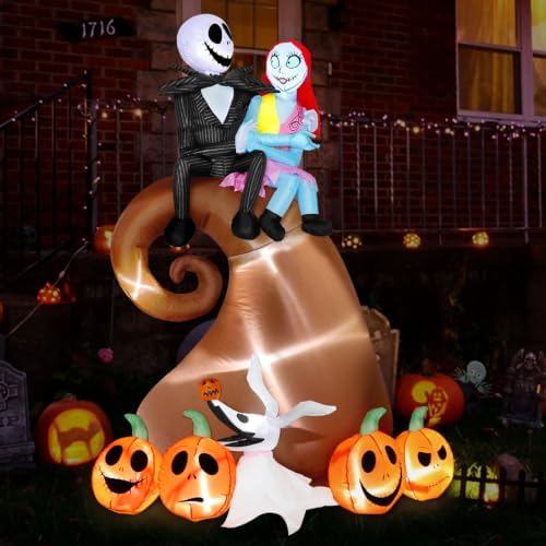6 Ft Inflatable Halloween Outdoor Yard Decoration - Halloween Hill Skeleton Couple with Pumpkin Multi-Element Blow Up Decoration - Built-in LED Lights - for Yard Lawn Decorations
