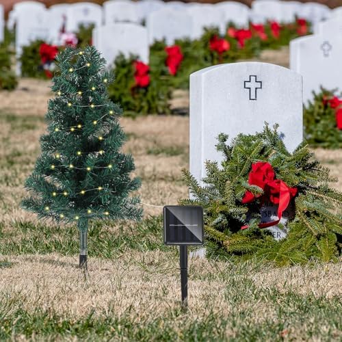 1 Pcs 30 Inch Solar Artificial Christmas Tree for Cemetery Grave with Stake and Lights Waterproof Christmas Decorations Lights Outdoor Xmas Trees for Cemetery
