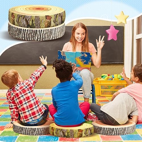 Juexica Decorative Round Wood Stump Throw Pillow Tree Floor Cushion, 8 Pcs