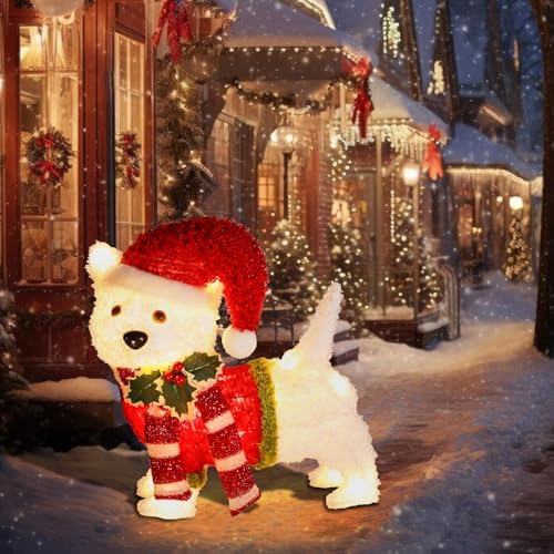 Bshine Lighted Christmas Dog Decor, Pre Lit LED Holiday Display