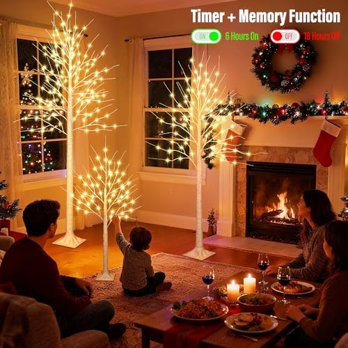 iBaycon 4FT 6 FT and 8FT Christmas Birch Trees, Artificial Tree Xmas Lights