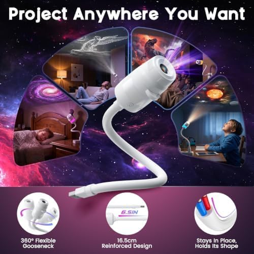 night light projector, 2-in-1usb galaxy projector night light showing dimensions