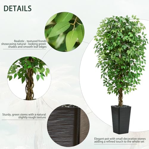 Artificial Ficus Tree, 6 FT Faux Ficus Tree Indoor with Black Planter