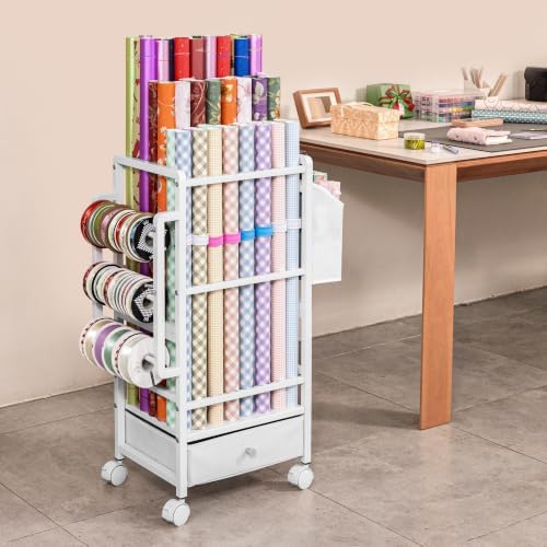 Aquzee Wrapping Paper Storage, Wrapping Paper Cart with Drawer