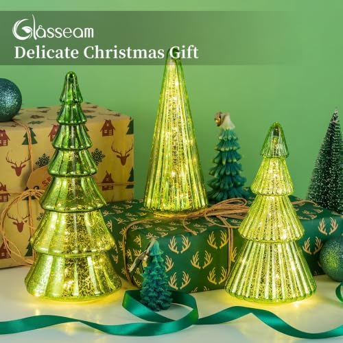 Glasseam Mercury Glass Christmas Tree: Set of 3 Green Christmas Decorations