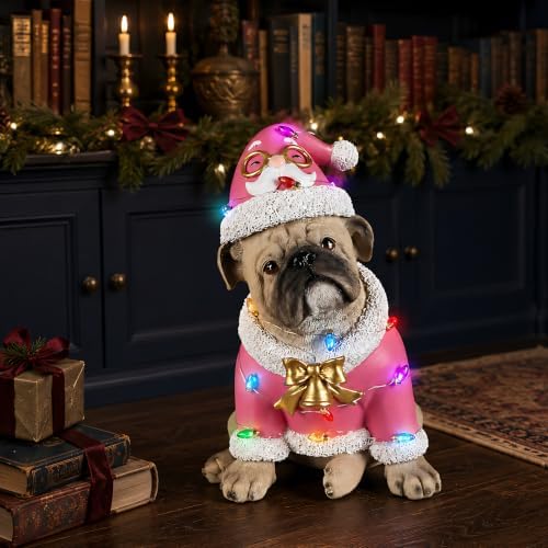 Lighted Christmas Bulldog Statue, Pink Outfit
