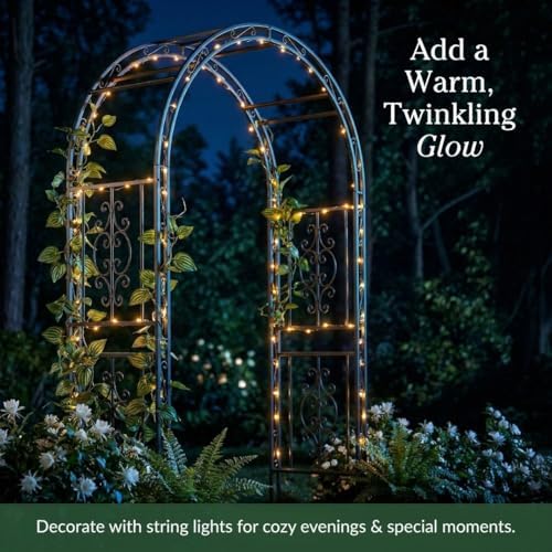 Plow & Hearth Arch Metal Outdoor Garden Arbor | Montebello | 7 Feet Tall | Steel Iron Trellis Lattice for Climbing Plants & Heavy Vines | Wedding Outdoor Patio Décor