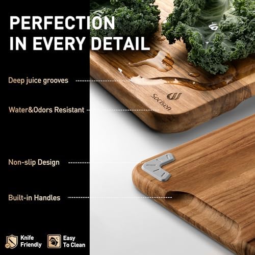 Teak Wood Cutting Boards for Kitchen 17'' Wooden Bamboo Serving Board Meat