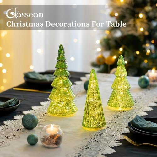 Glasseam Mercury Glass Christmas Tree: Set of 3 Green Christmas Decorations