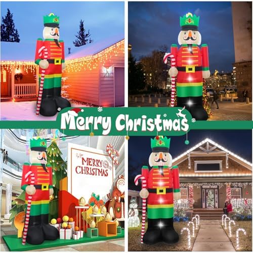 Evoio 12 Ft Giant Christmas Nutcracker Inflatables Decorations Blow Up Nutcracker Holding a Candy Cane, Large Light up Inflatable Nutcracker for Outdoor Yard Outside Christmas Decorations