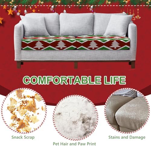 ANNA QUEEN 8Pcs Christmas Tree Zigzag Sofa Printed Couch Cushion Covers – Washable Stretchy Replacement Furniture Protector, Non-Slip Couch Cushion Cover Sofa Covers for Holiday Home Décor
