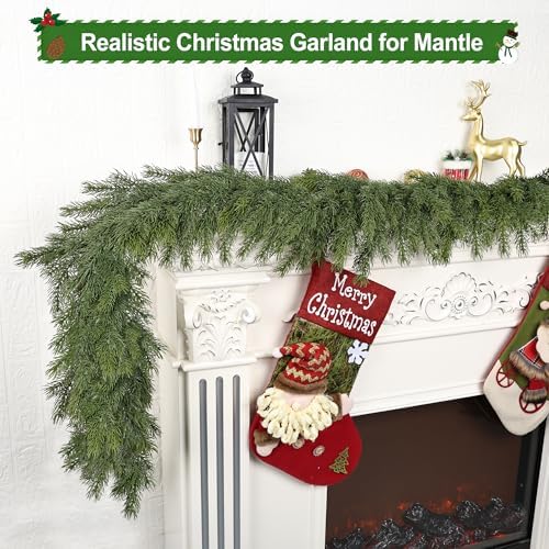 Artgar 6 Ft Realistic Christmas Cedar Garland, Thick Faux Green Garland