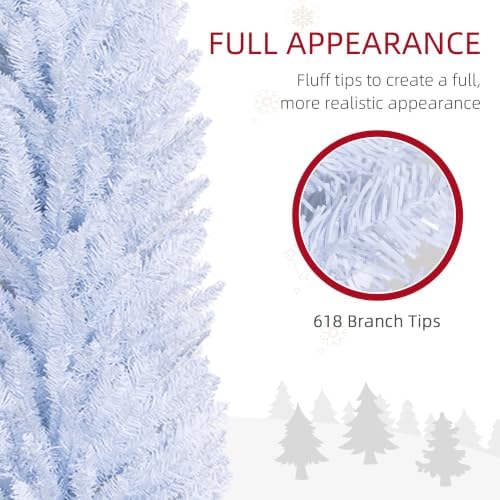 HOMCOM 8' Artificial Pencil Christmas Tree 618 Realistic Branch Tips White