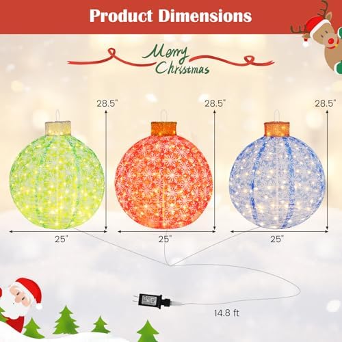 Tangkula 3 Pieces Christmas Lighted Pop up Holiday Ball Ornaments Decor
