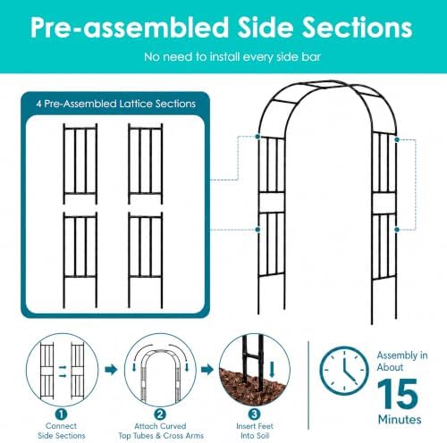 Twira Garden Arch Trellis, 7.9FT(240cm) Metal Garden Arbor Trellis for Climbing Plants Outdoor, Large Wedding Arch for Ceremony, Black Archway Trellises Decoration for Lawn, Patio, Backyard