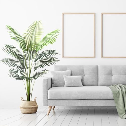 Artificial Golden Cane Palm Tree 5Feet Faux Plant for Home Decor Indoor Outdoor Faux Areca Palm Tree in Pot for Home Office Perfect Housewarming Gift with Adjustable Trunk