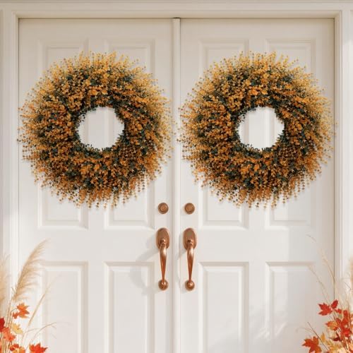 HUZIYAHAN 28" Large Fall Boxwood Wreaths for Front Door Decoration(Orange)