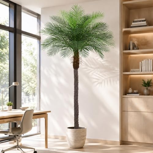9ft Artificial Phoenix Palm Tree, Faux Coconut Silk Tropical Fake Palm Plant for Indoor Outdoor Home Office Patio Bathroom Pool Coastal Decor