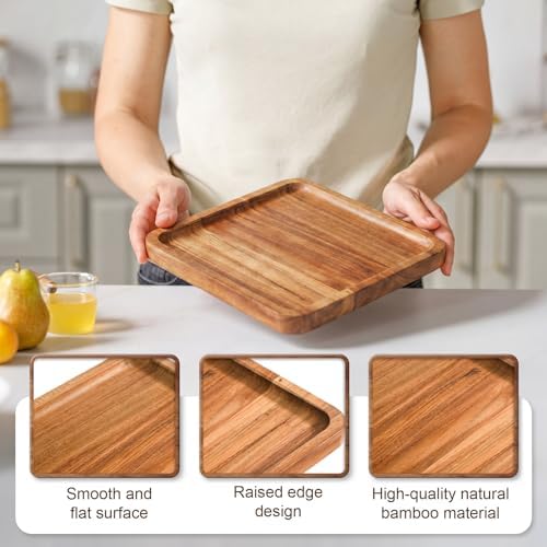 Wenqik 18 Pieces Acacia Wood Tray Set, Serving Platters, 8 x 8 Inch