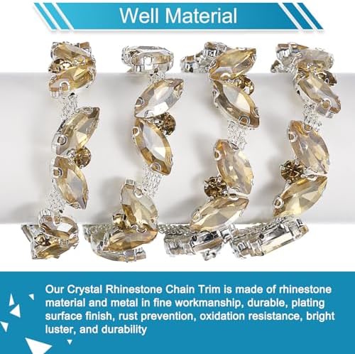 uxcell 3 Yards Rhinestone Chain Trim - 10mm Bling Shiny Crystal Chain Applique for Sewing, DIY Jewelry, Clothing (Champagne)