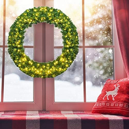 Goplus 48 Inch Large Pre-Lit Christmas Wreath, Battery Operated Winter Wreaths for Front Door with 200 LED Lights and Timer, Lighted Artificial Hanging Xmas Wreath for Windows Wall Mantel Home Decor