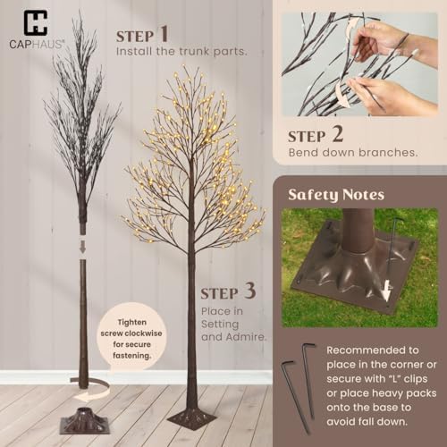 Fencer Wire Set of 3 Lighted Willow Twig Trees, 4/6/8 Ft, 432 Warm White LED Lights, Pre-Lit Twinkling Brown Branch Trees for Christmas Decorations Indoor, Holiday Home Decor