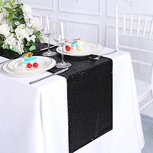 JYFLZQ Black Sequin Table Runner for Party, 10 Packs